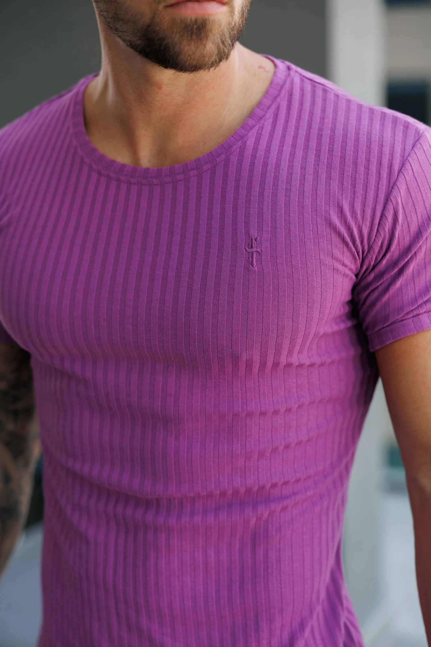 Father Sons Classic Light Purple Ribbed Knit Super Slim Short Sleeve Crew - FSH1161 - Image 7