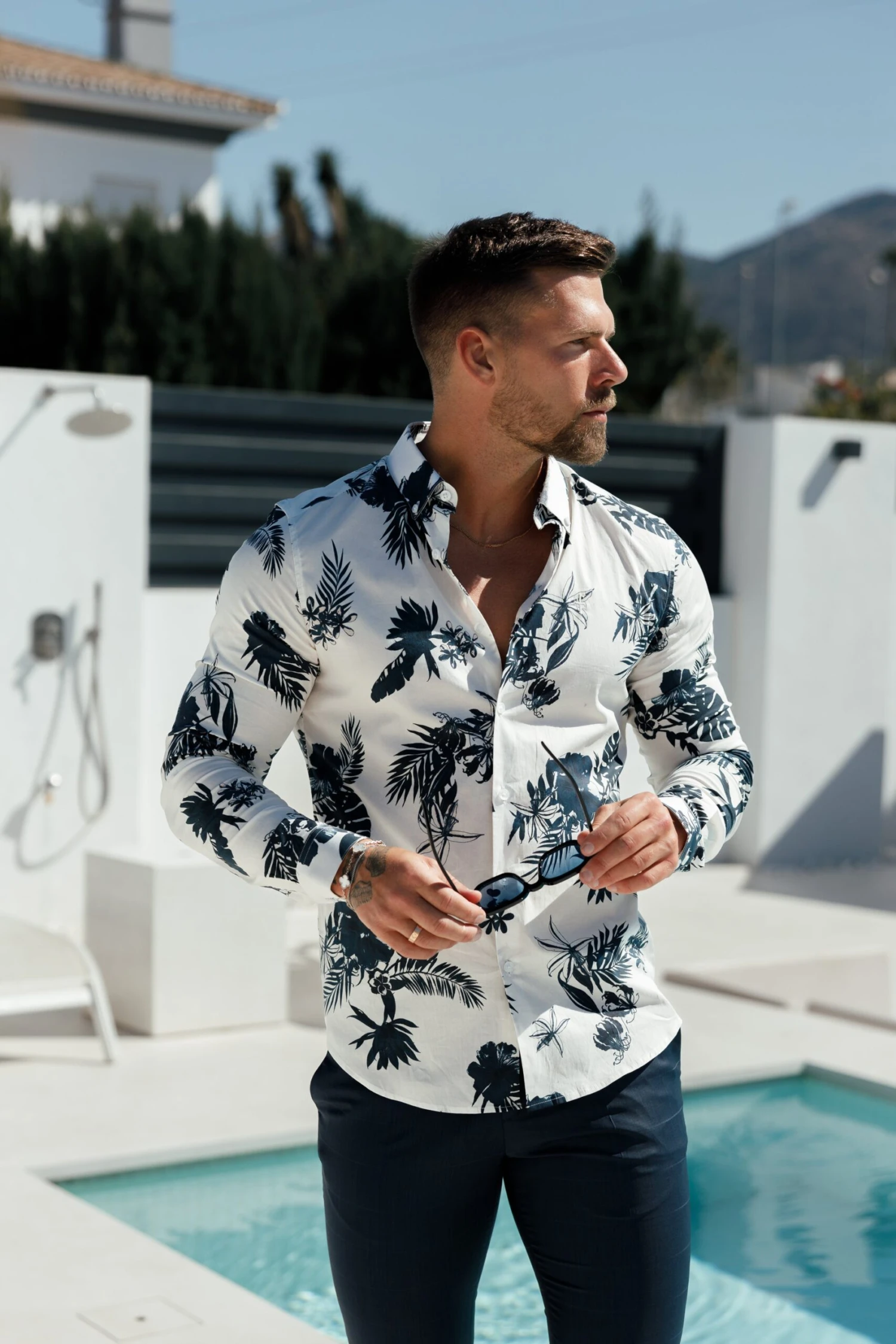 Classic Stretch LS White / Ink Print Button Down Collar - FS1100 - Image 7