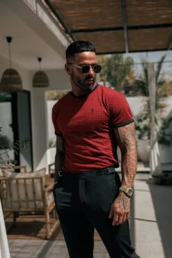 Father Sons Printed Black / Red Check Fitted T Shirt - FSH1237