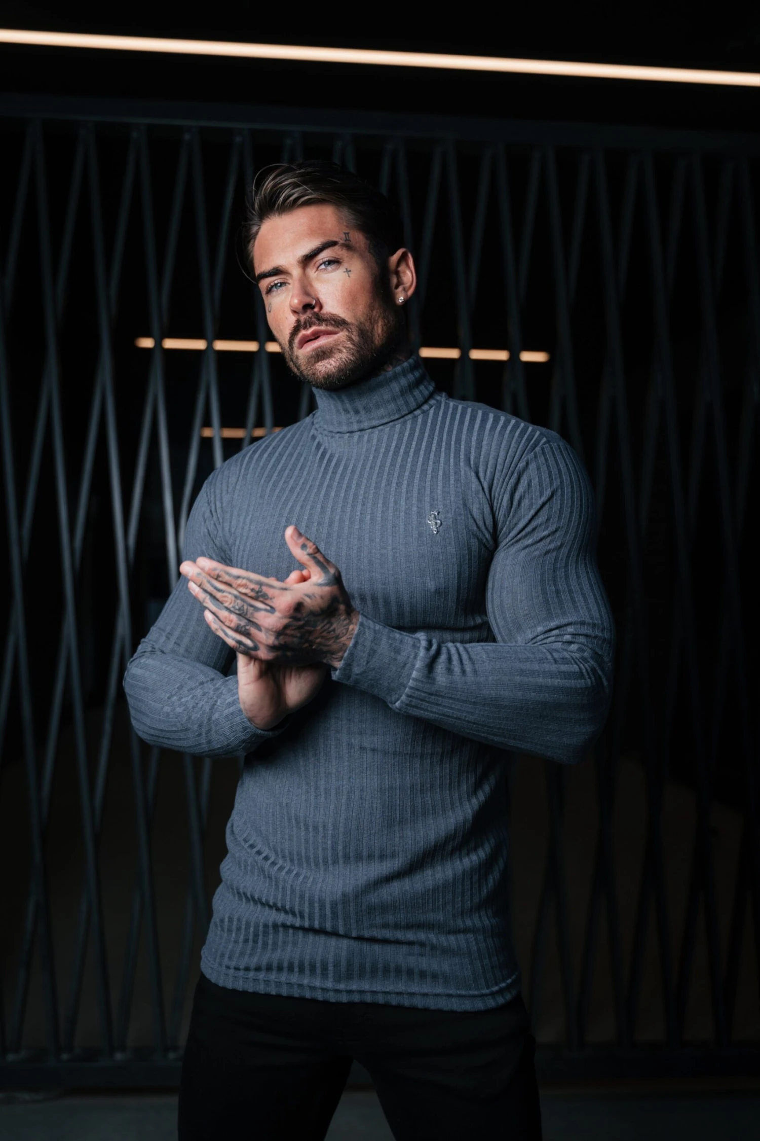 Father Sons Classic Charcoal / Silver Ribbed Knit Roll-neck Jumper - FSH955 - Image 2