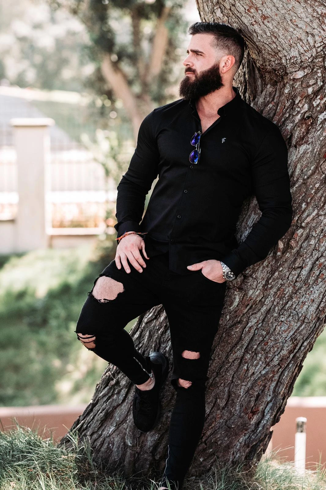 Father Sons Super Slim Stretch Black Denim Long Sleeve (Silver Emblem) - FS295 - Image 4