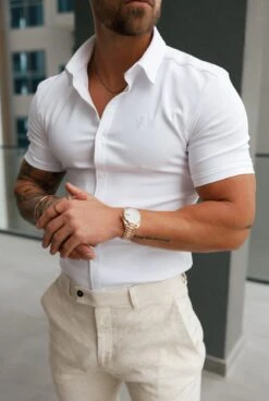 Father Sons Super Slim Scuba White Short Sleeve Stretch With Cutaway Collar - FS1143