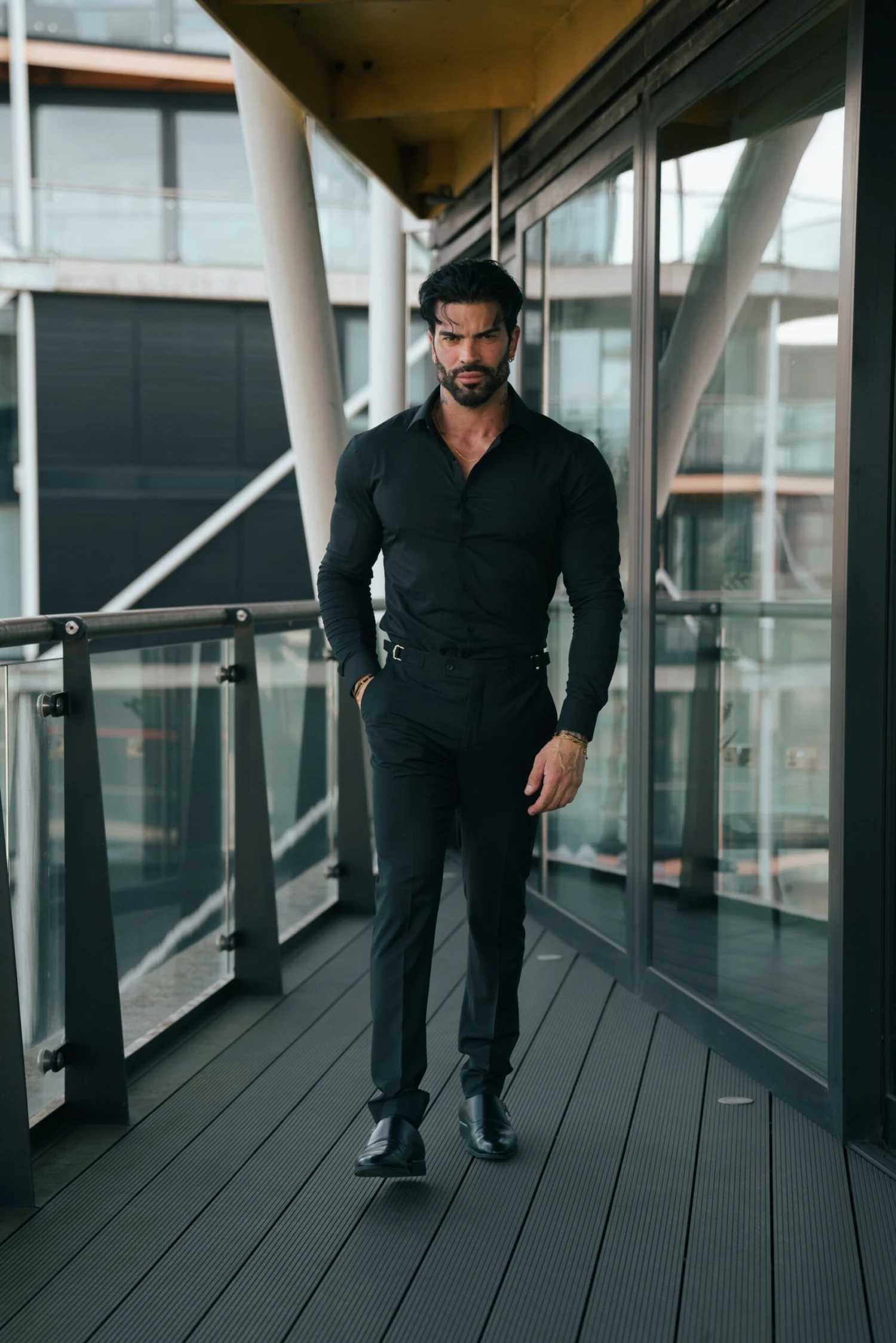 Father Sons Muscle Fit Advanced Stretch Black Cutaway Collar Shirt - FS1164 - Image 8