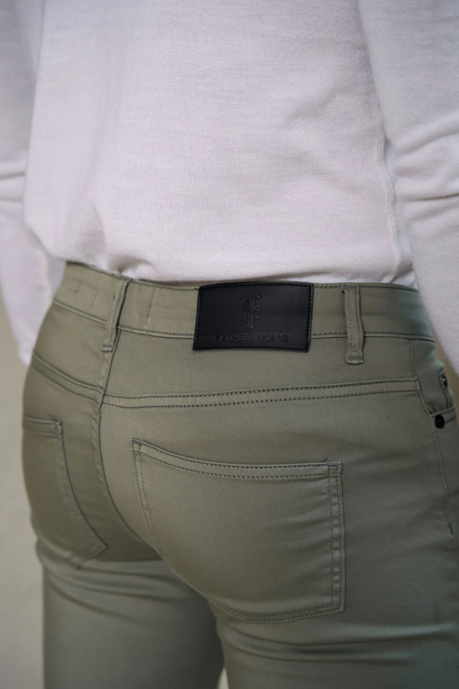 Father Sons Slim Stretch Olive Relaxed Sateen Trousers - FSH1304 - Image 4