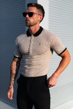 Father Sons Black / Beige Geo Printed Polo Shirt - FSH1234