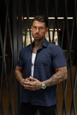 Father Sons Hawaiian Boxy Navy Revere Collar Short Sleeve With Pocket - FS1052