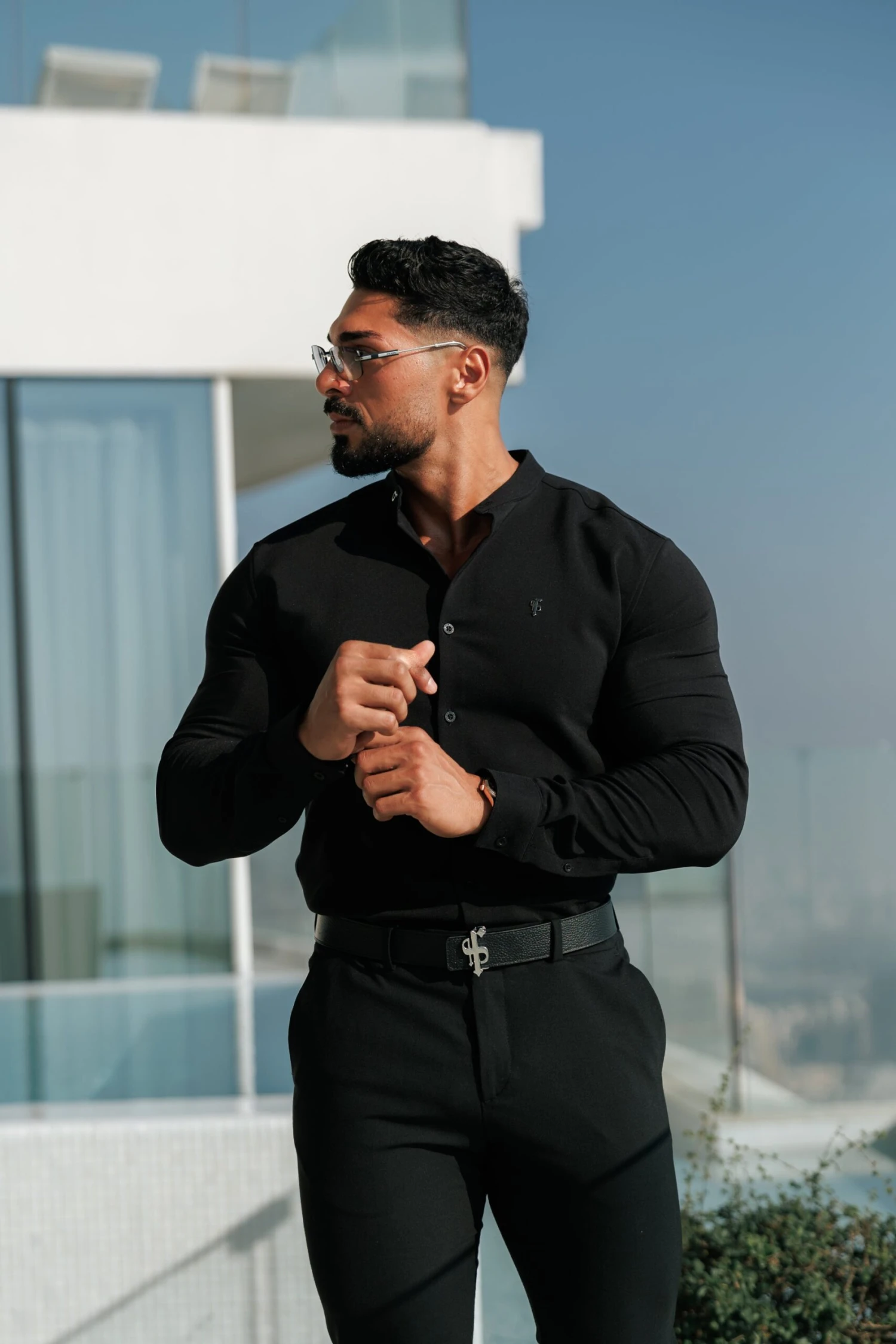 FS Classic Stretch Black LS With Grandad Collar - FS1078 - Image 2