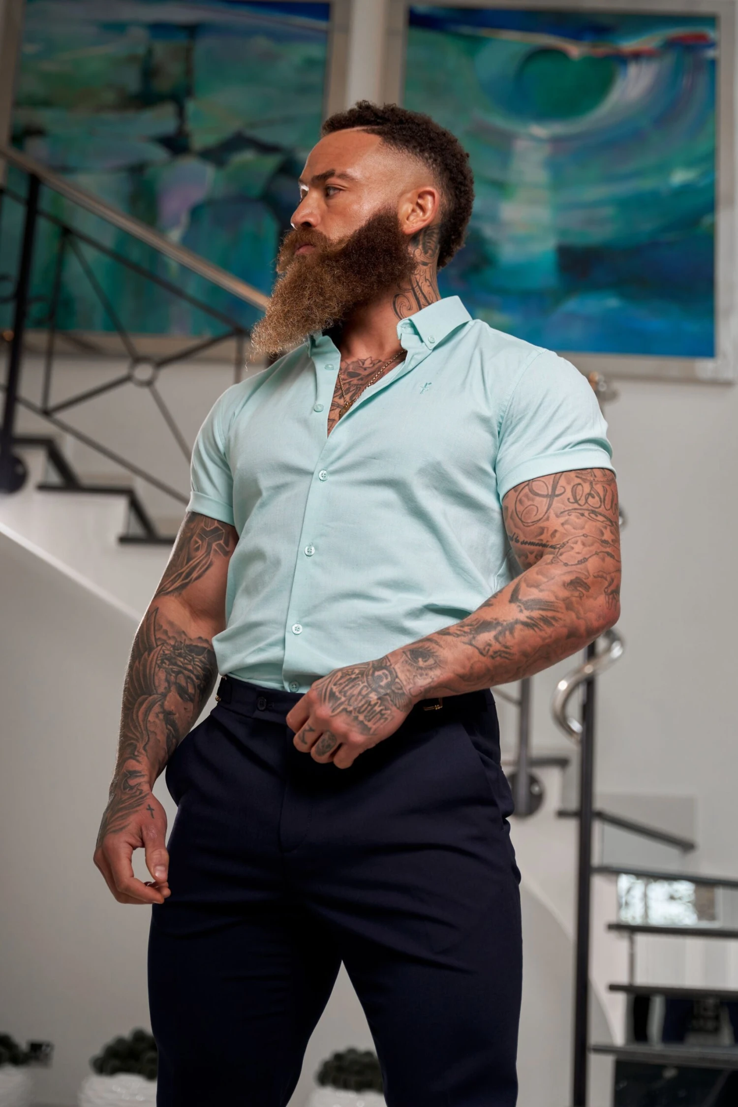 Father Sons Classic Stretch Oxford Short Sleeve Mint - FS1011 - Image 2