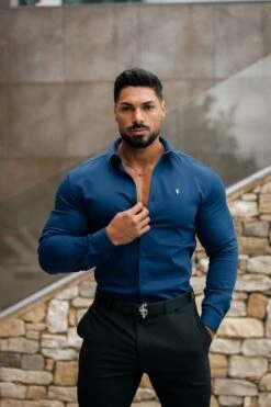 Father Sons Super Slim Stretch Navy Denim Long Sleeve With Metal Decal Emblem - FS636