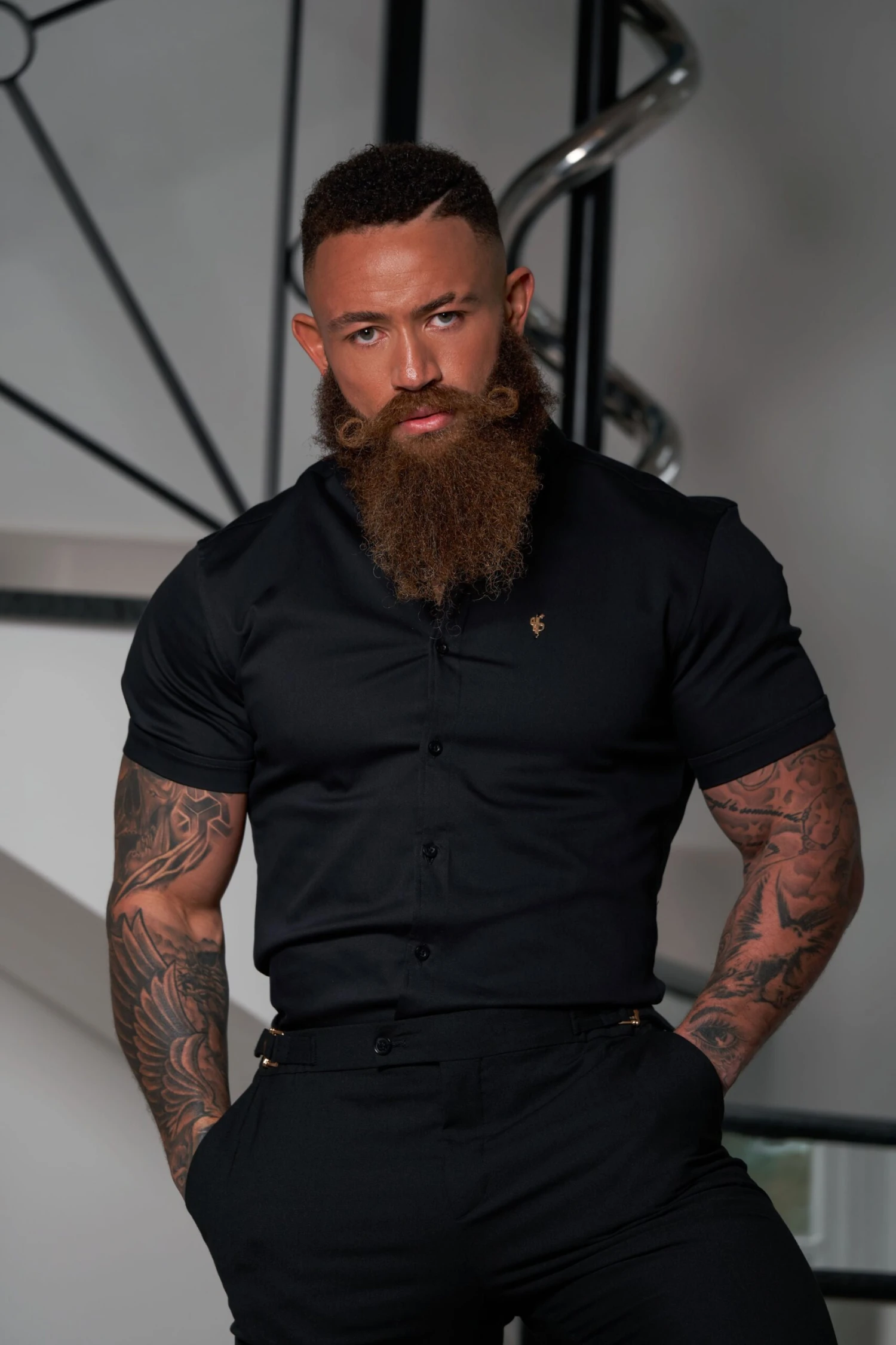 Father Sons Slim Formal Black Stretch Trousers With Gold Waist Adjusters - FST036 - Image 12