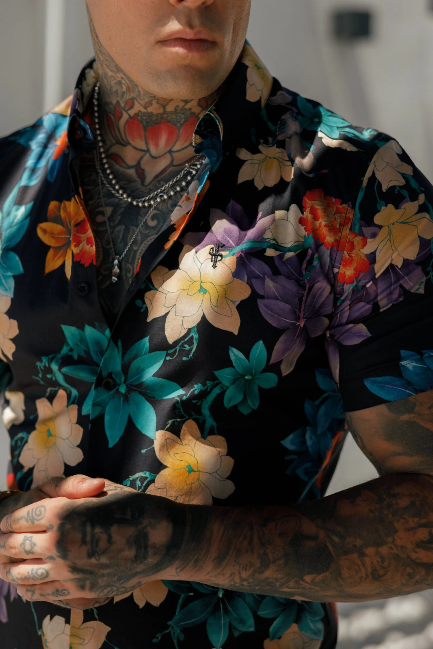 Classic Stretch SS Black Vibrant Floral Print Button Down Collar - FS1104 - Image 2