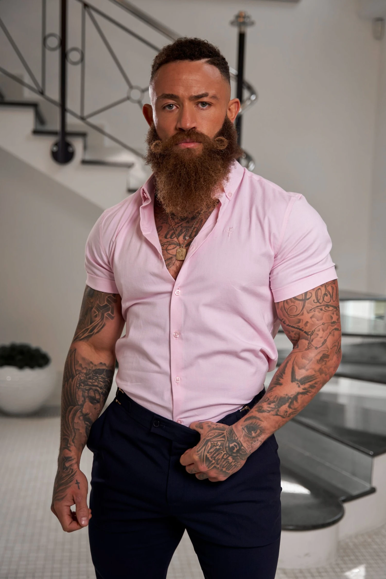 Father Sons Classic Stretch Oxford Short Sleeve Pink - FS1017 - Image 2