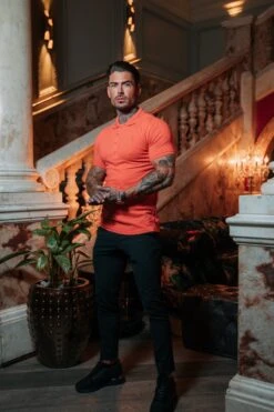 Father Sons Classic Coral Polo Shirt With Tonal Button And Embroidery - FSH873