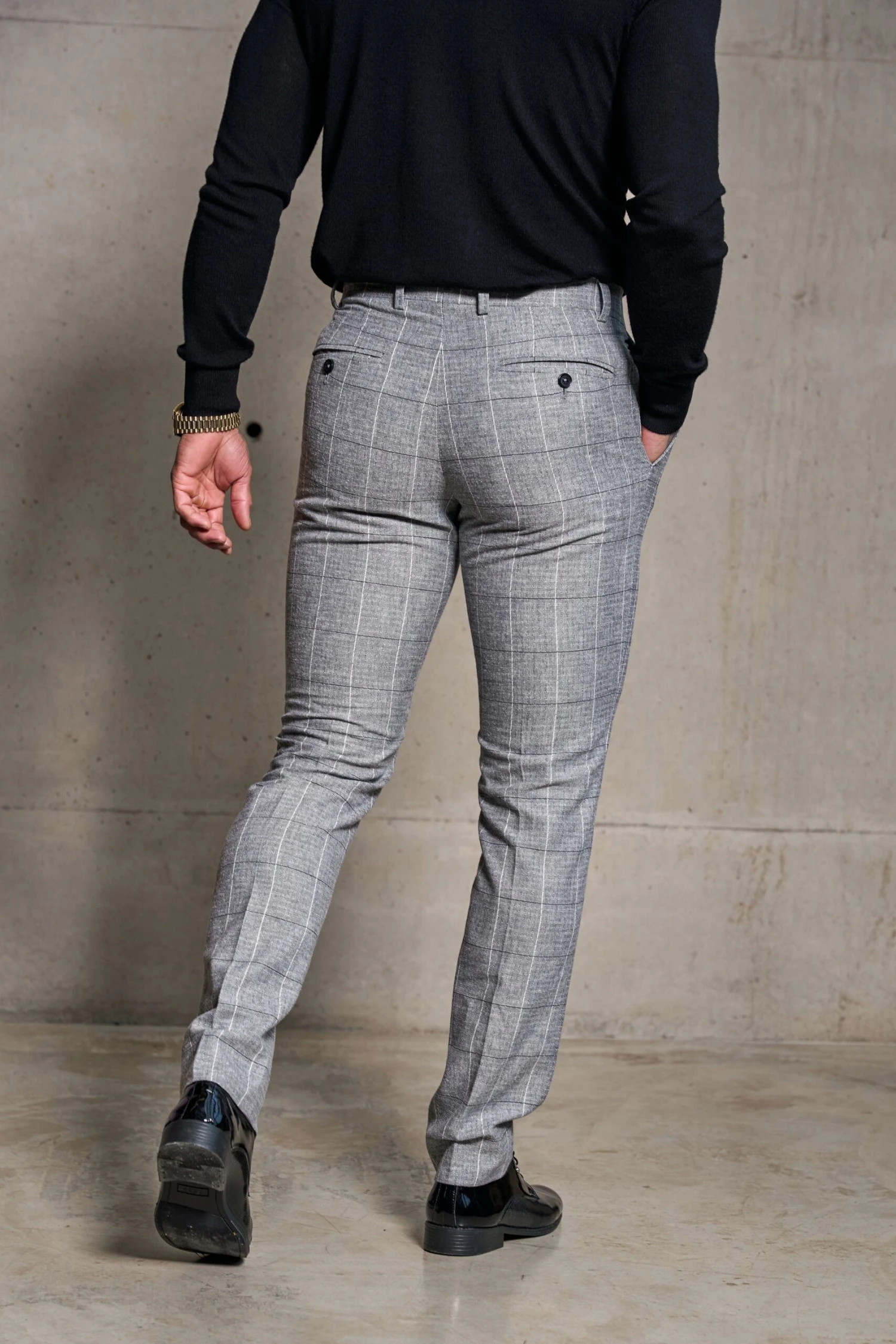 Father Sons Relaxed Formal Grey / White Check Trouser - FSTR013 - Image 4