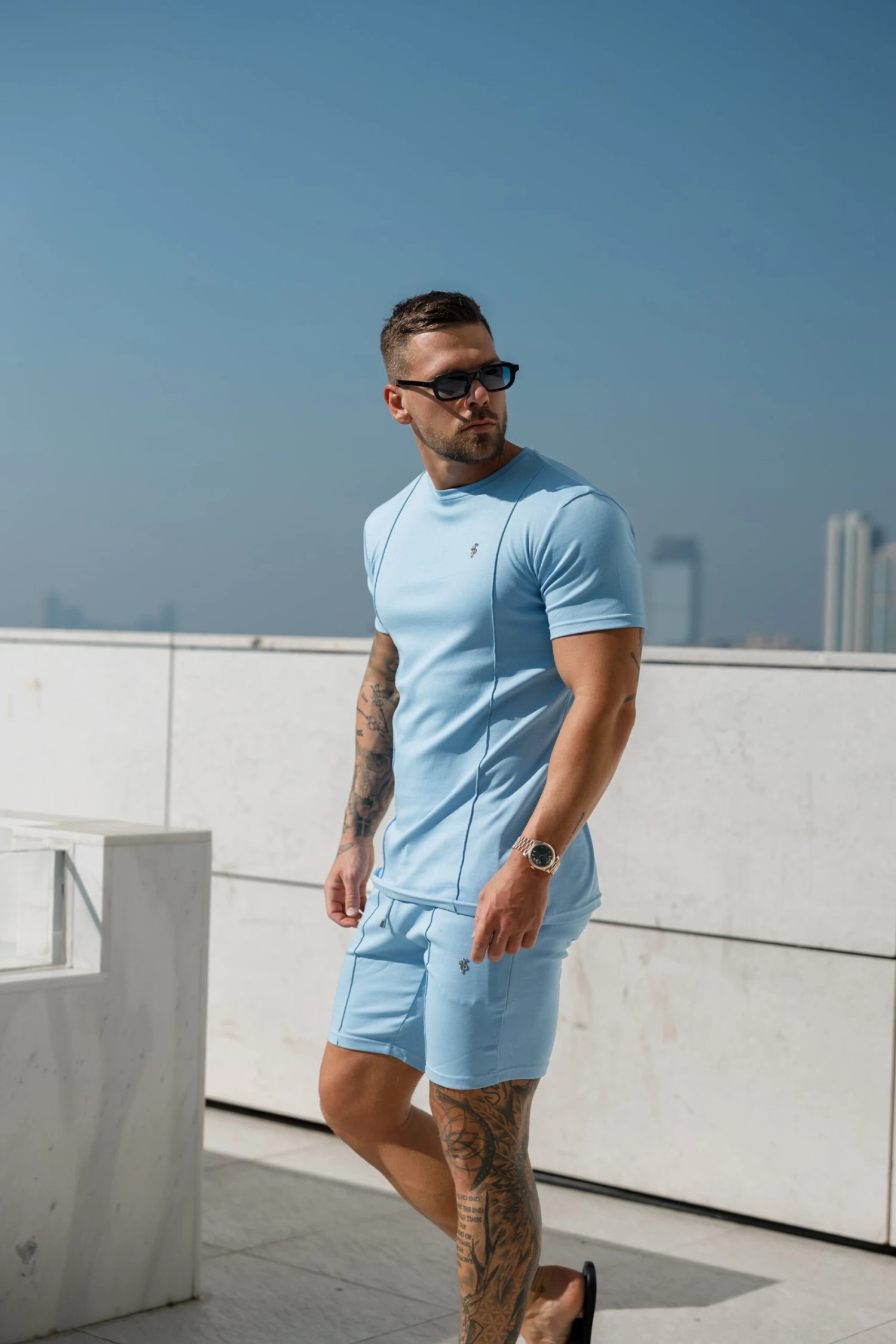 Father Sons Light Blue / Silver Crew T Shirt With Pintuck Detail - FSH1051 - Image 7