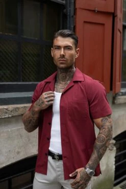 Father Sons Hawaiian Boxy Burgundy Revere Collar Short Sleeve With Pocket - FS1051