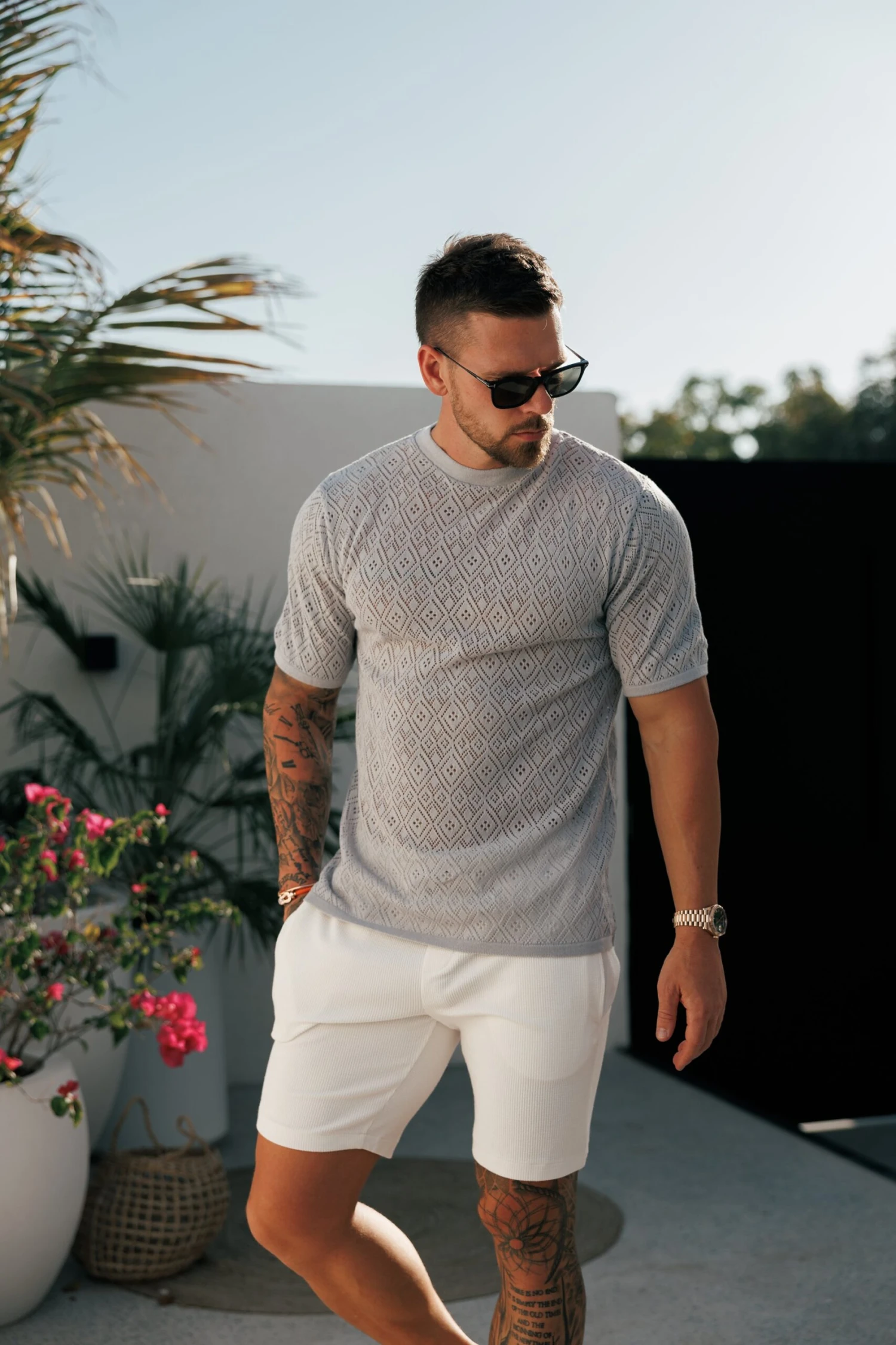 Father Sons Crochet Crew T-Shirt Cop Grey Short Sleeve - FSJ093 - Image 3