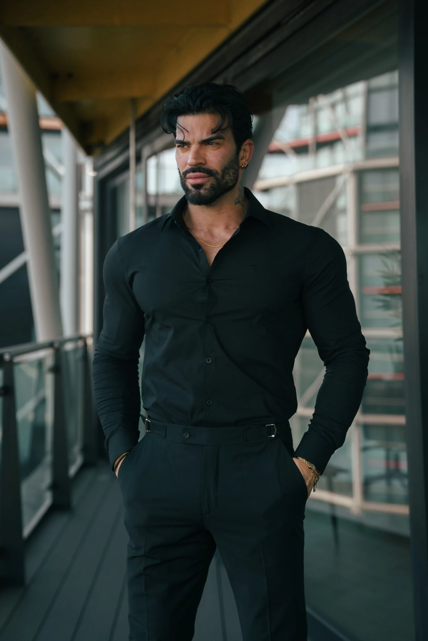 Father Sons Muscle Fit Advanced Stretch Black Cutaway Collar Shirt - FS1164 - Image 6