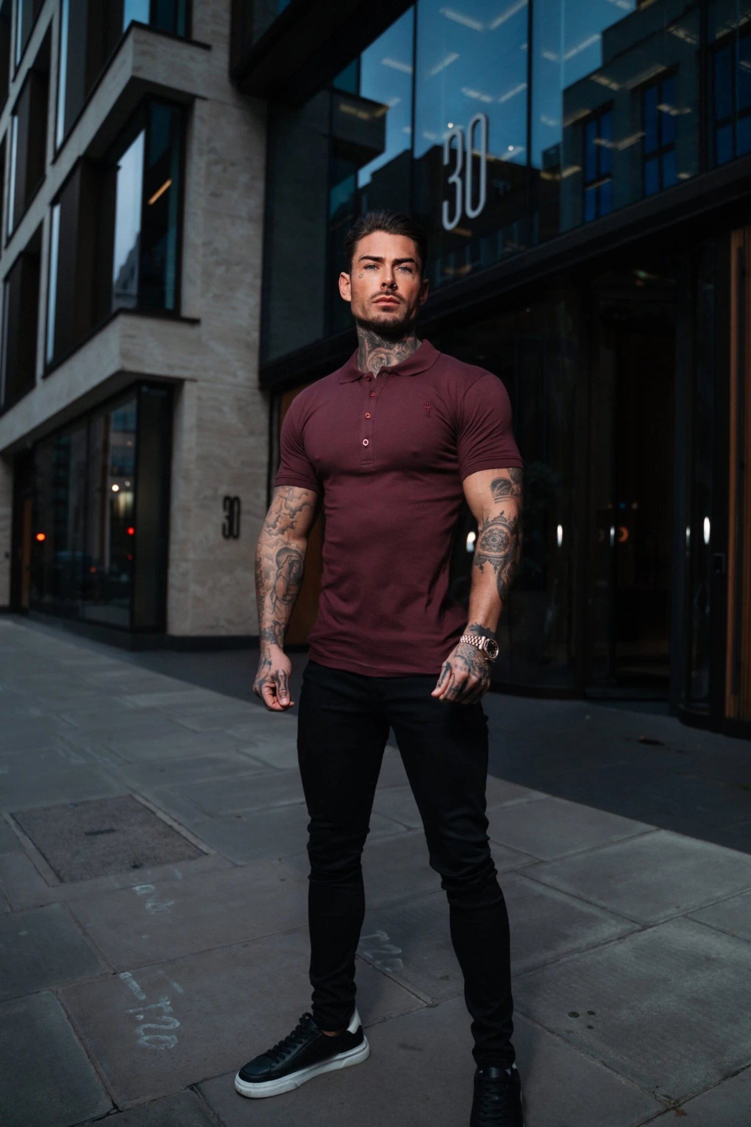 Father Sons Classic Burgundy Polo Shirt With Tonal Button And Embroidery - FSH876 - Image 2