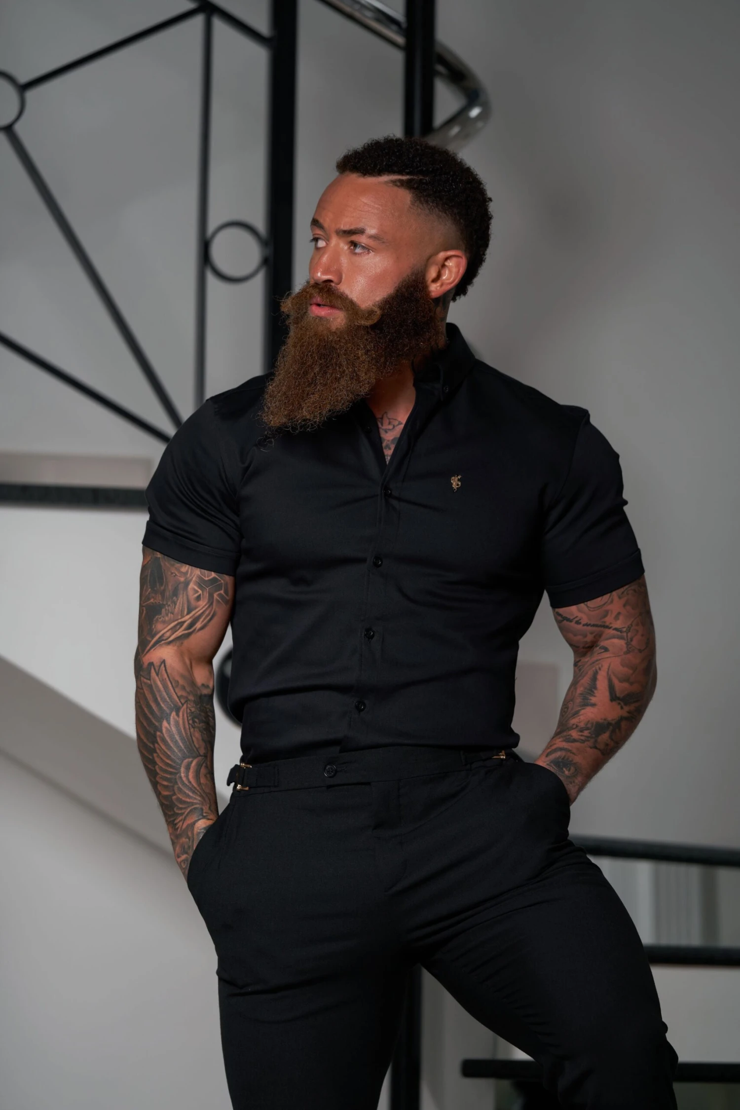 Father Sons Slim Formal Black Stretch Trousers With Gold Waist Adjusters - FST036 - Image 11