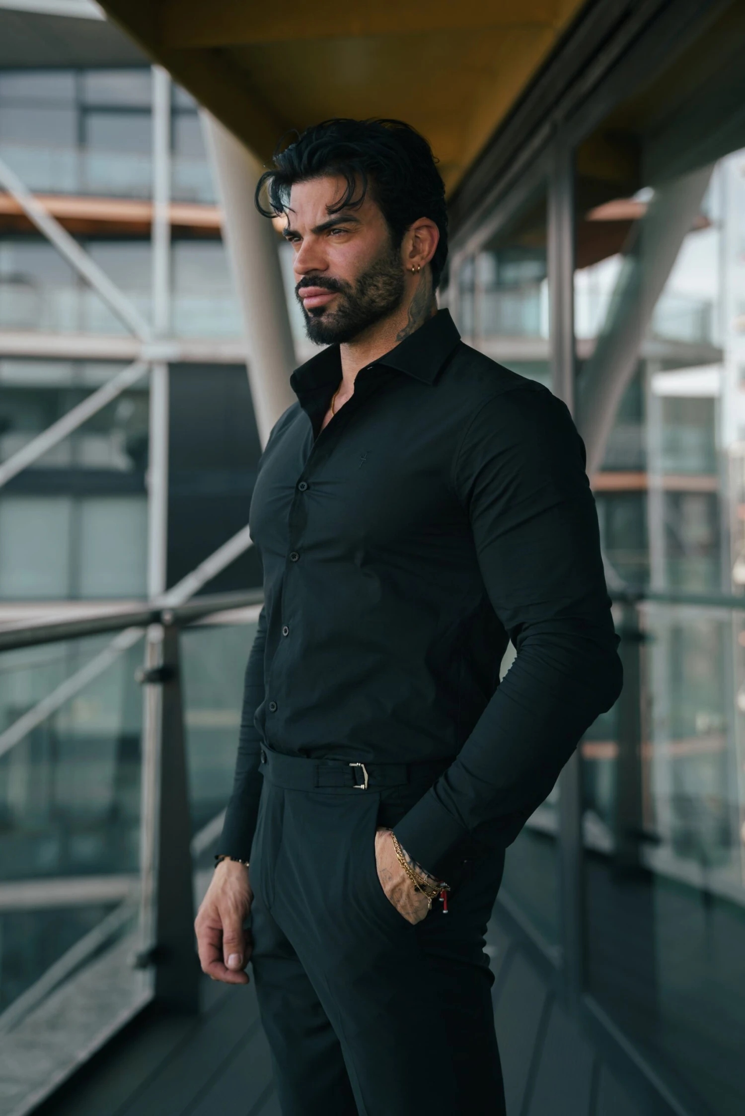 Father Sons Muscle Fit Advanced Stretch Black Cutaway Collar Shirt - FS1164 - Image 7