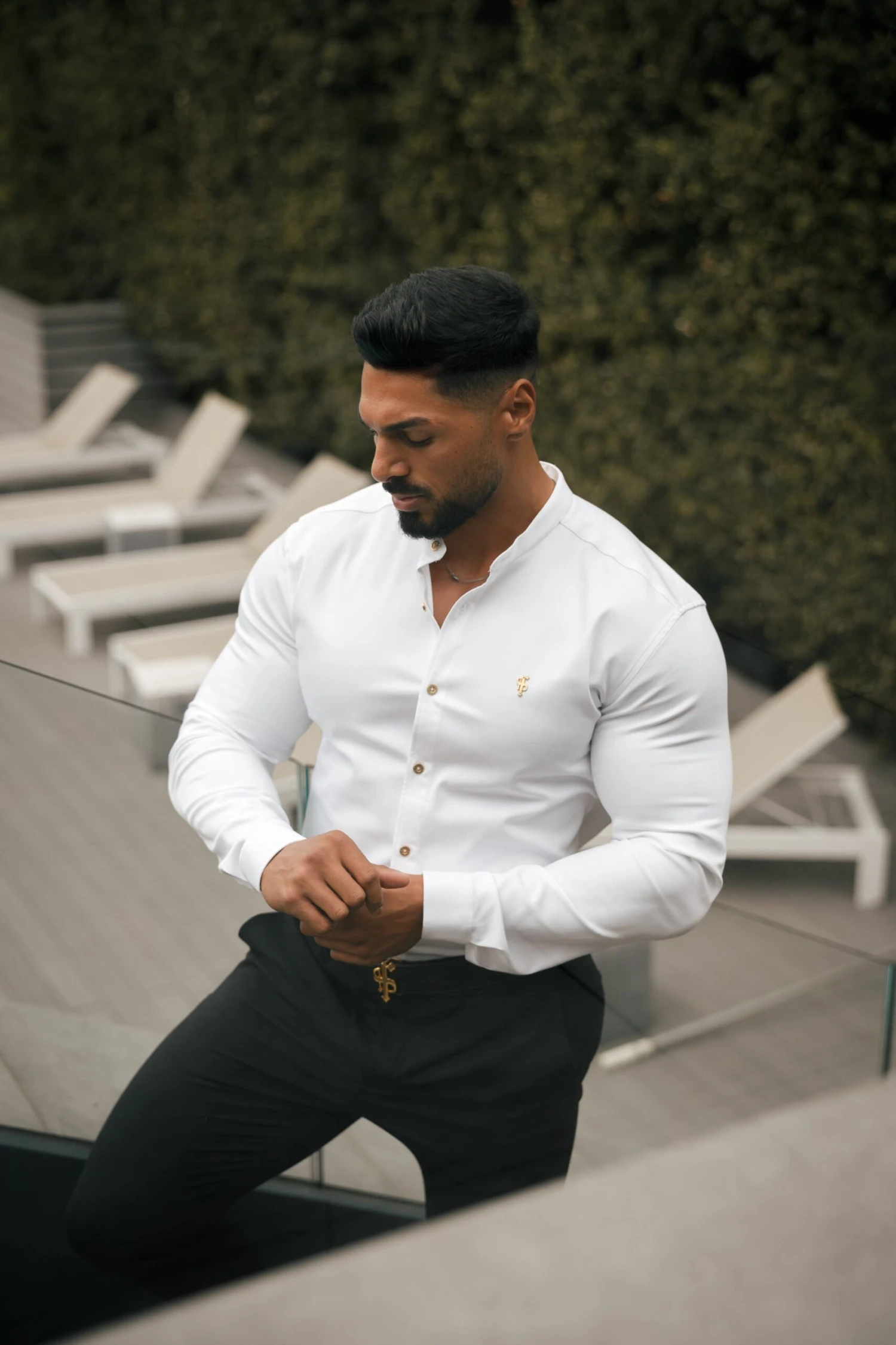 Father Sons Super Slim Stretch White Denim Long Sleeve Grandad Collar With Metal Buttons And Decal Emblem - FS719 - Image 20