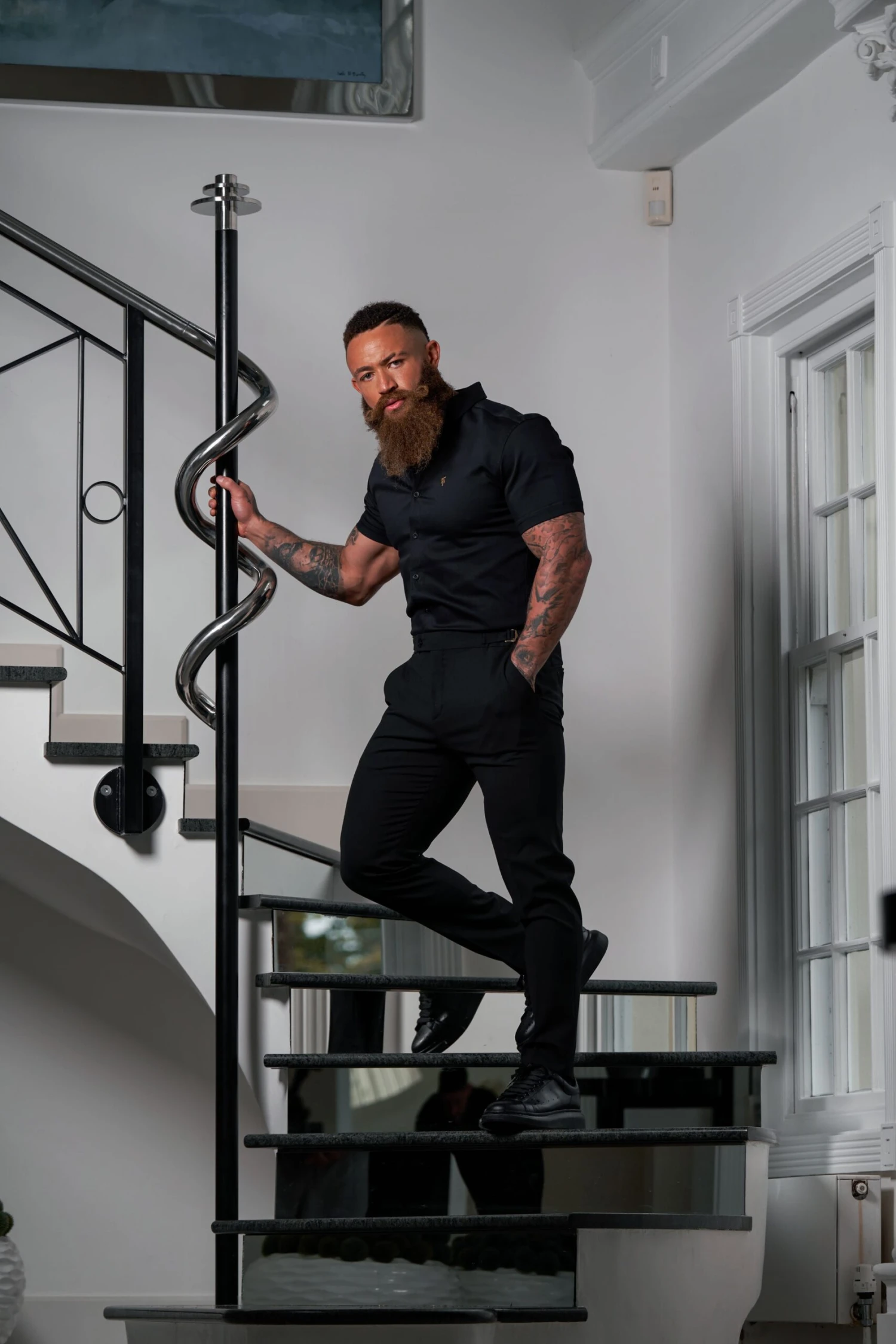 Father Sons Slim Formal Black Stretch Trousers With Gold Waist Adjusters - FST036 - Image 8