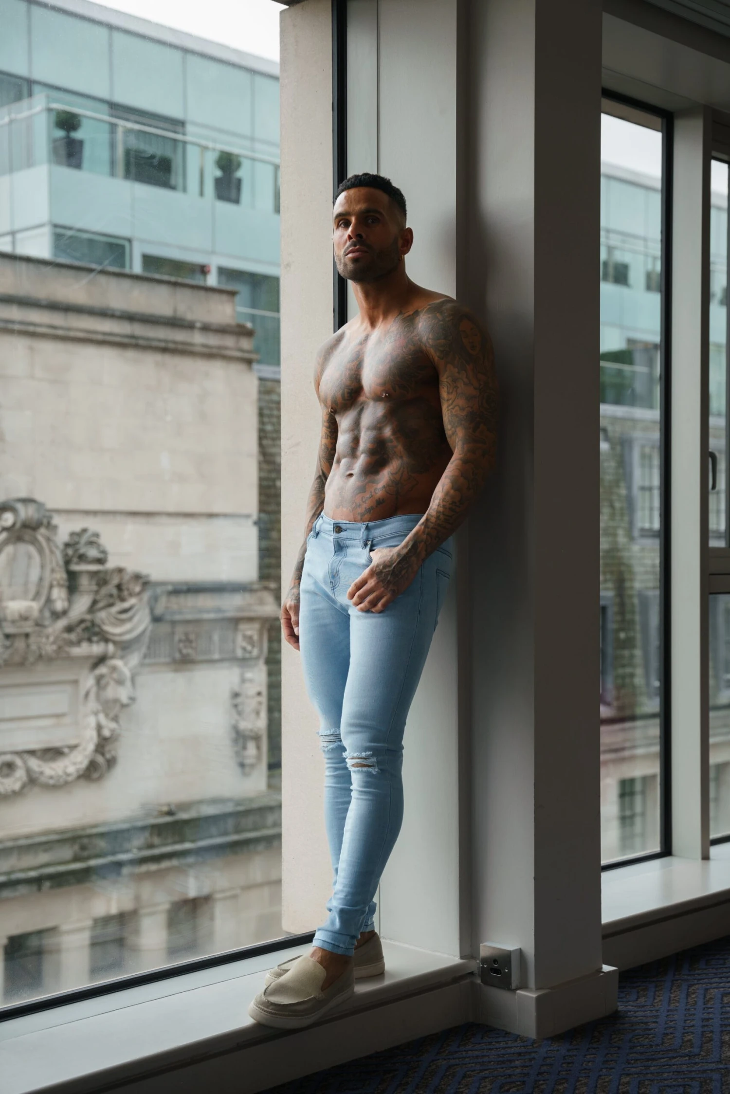 Father Sons Ultra Stretch Mid Blue Slim Jeans Bleached With Knee Rips - FSJEAN012 - Image 6