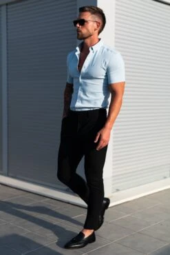 FS Super Slim SS Powder Blue Scuba With Button Down Collar - FS1121