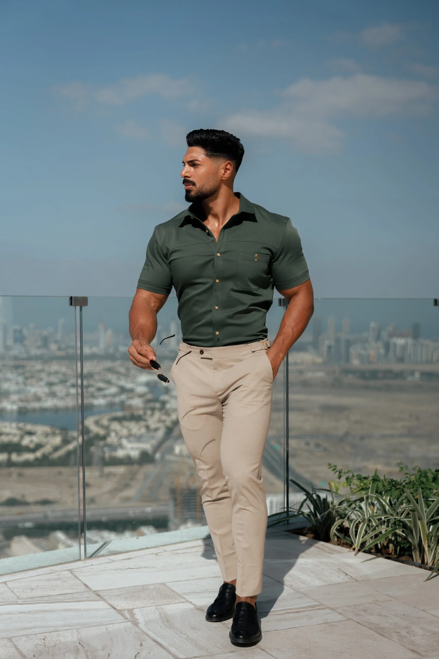 Father Sons Super Slim Stretch Khaki Denim Short Sleeve With Horizontal Seam And Pocket- FS958 - Image 8