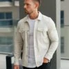 FS Suede Feel Button Up Jacket Light Grey / Silver - FSN220