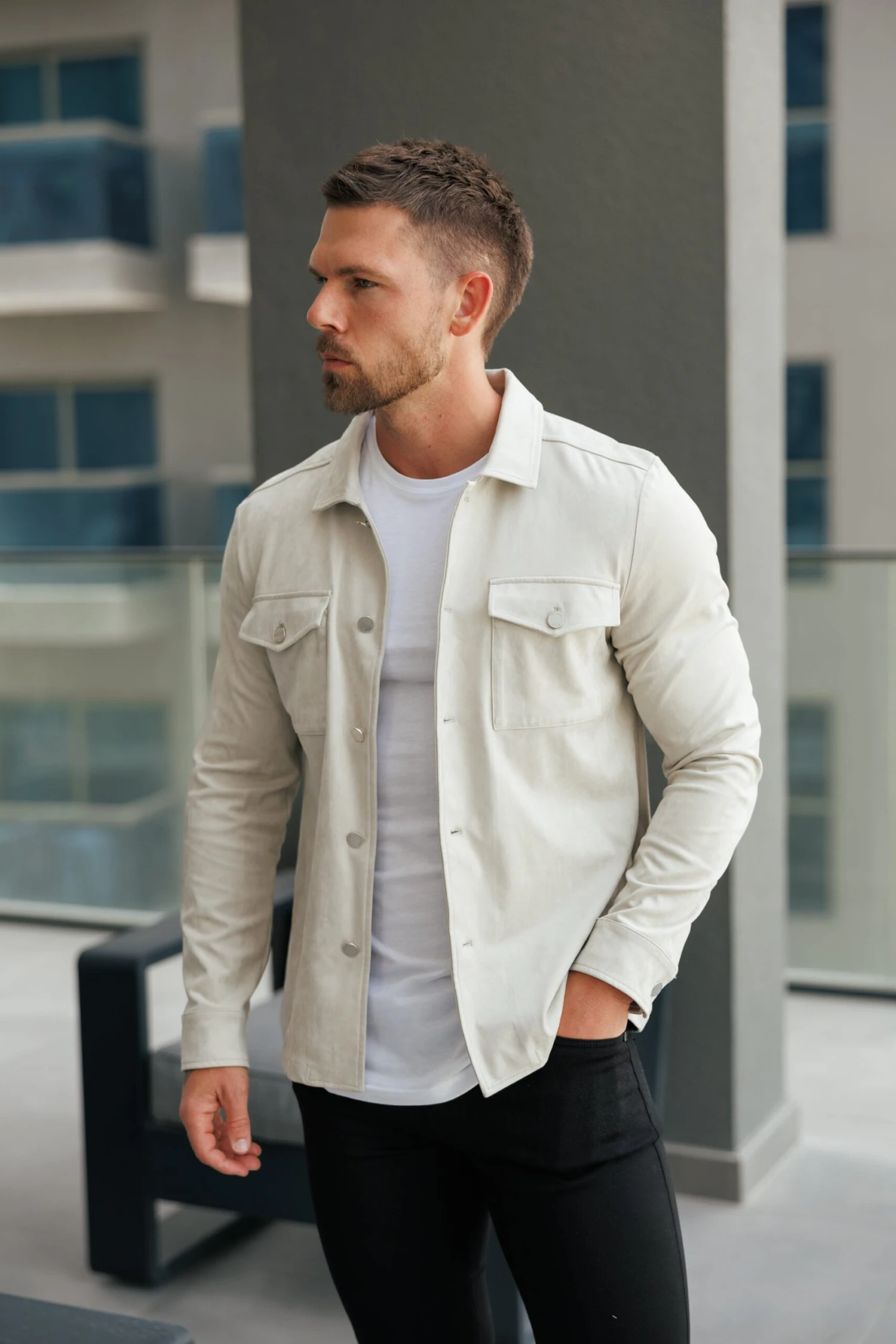 FS Suede Feel Button Up Jacket Light Grey / Silver - FSN220