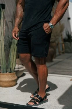 Father Sons Black Towelling Shorts - FSH817