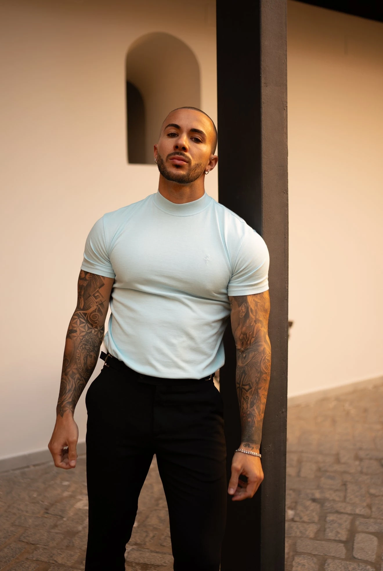 FS Ribbed High Neck Crew Short Sleeve Baby Blue - FSH1136 - Image 4