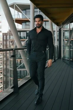 Father Sons Relaxed Formal Black Stretch Trousers With Silver Side Adjusters- FSTR019 RELAXED