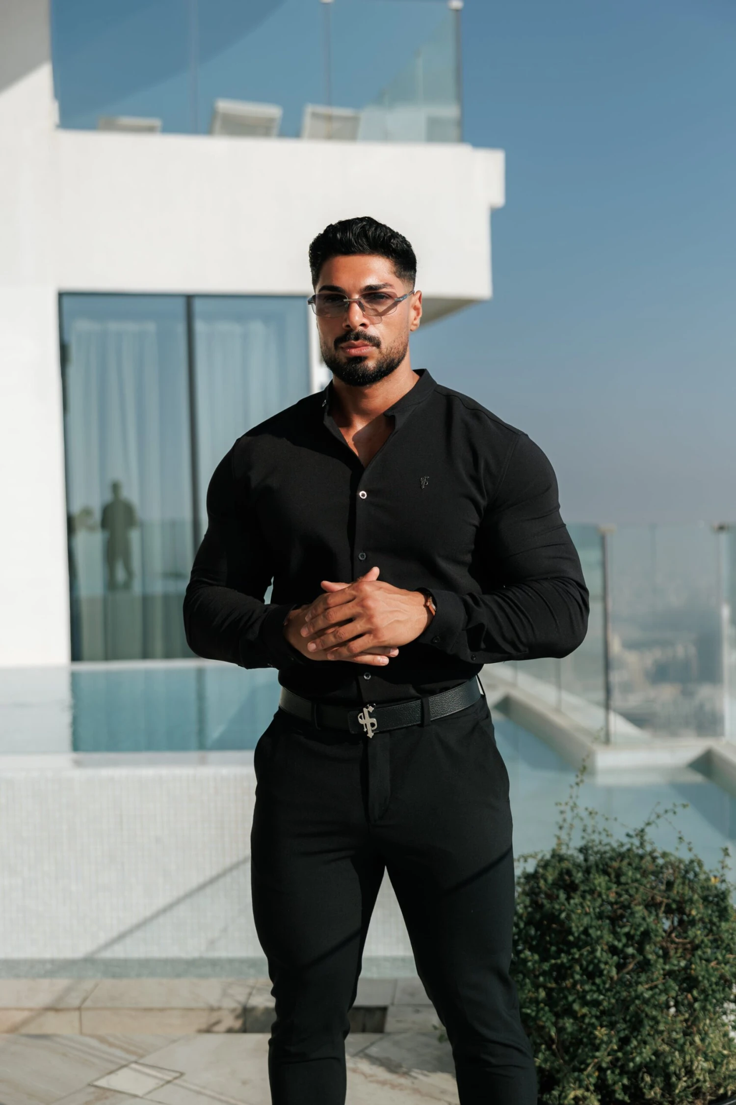 FS Classic Stretch Black LS With Grandad Collar - FS1078 - Image 9