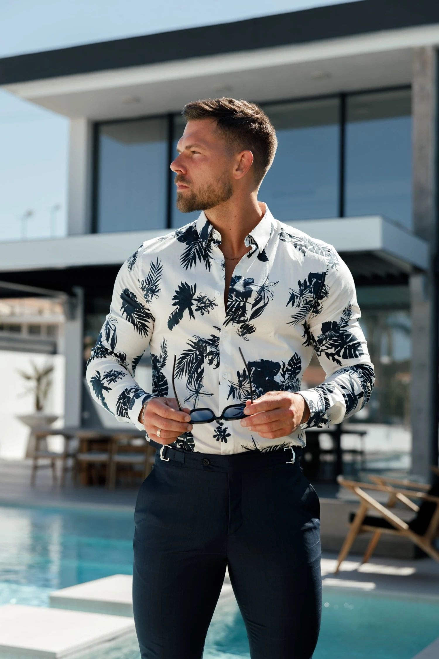 Classic Stretch LS White / Ink Print Button Down Collar - FS1100 - Image 4