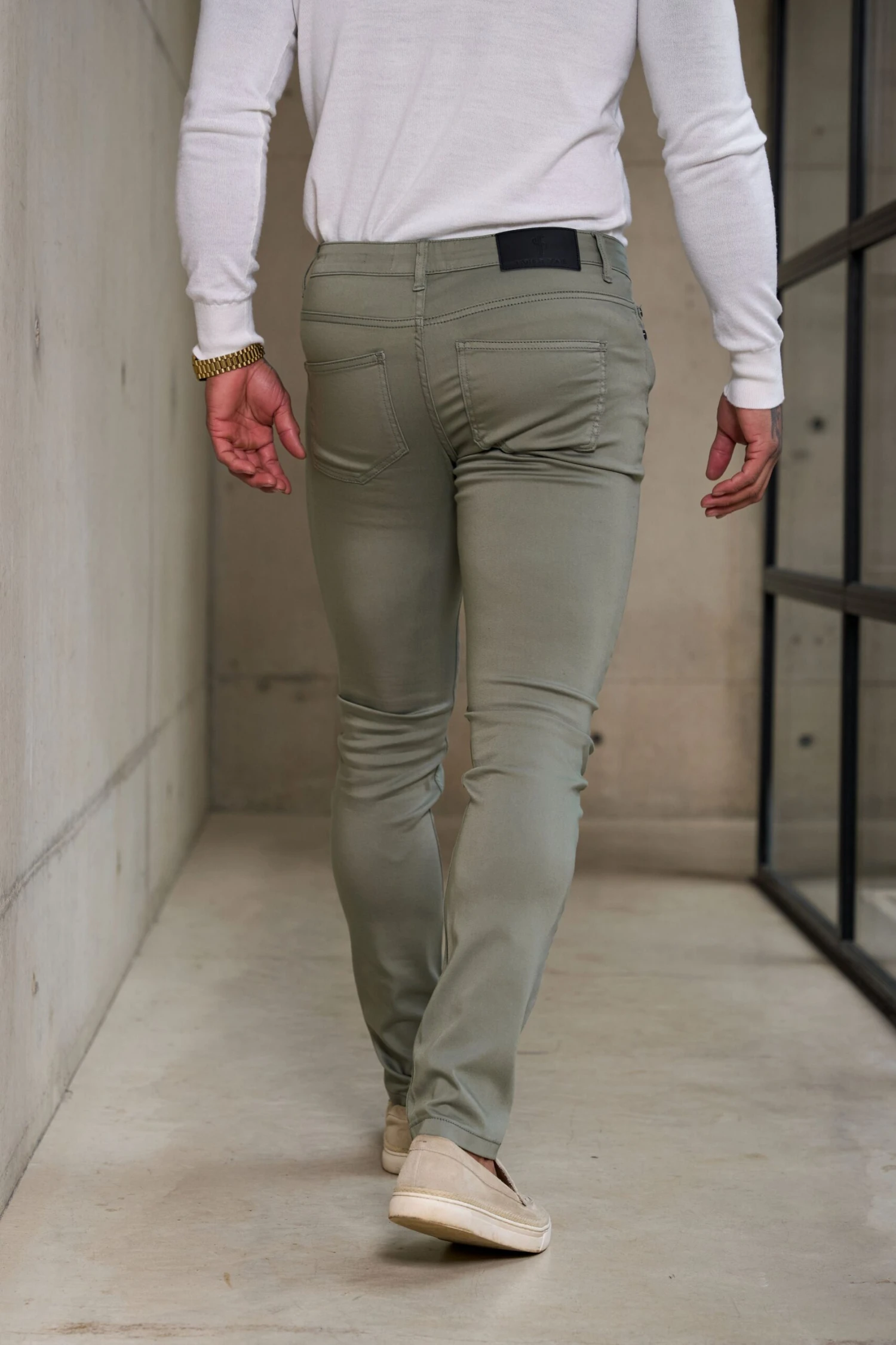Father Sons Slim Stretch Olive Relaxed Sateen Trousers - FSH1304 - Image 3