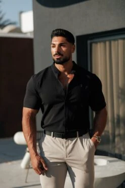 Father Sons Classic Stretch Black With Grandad Collar And Decal SS - FS1076