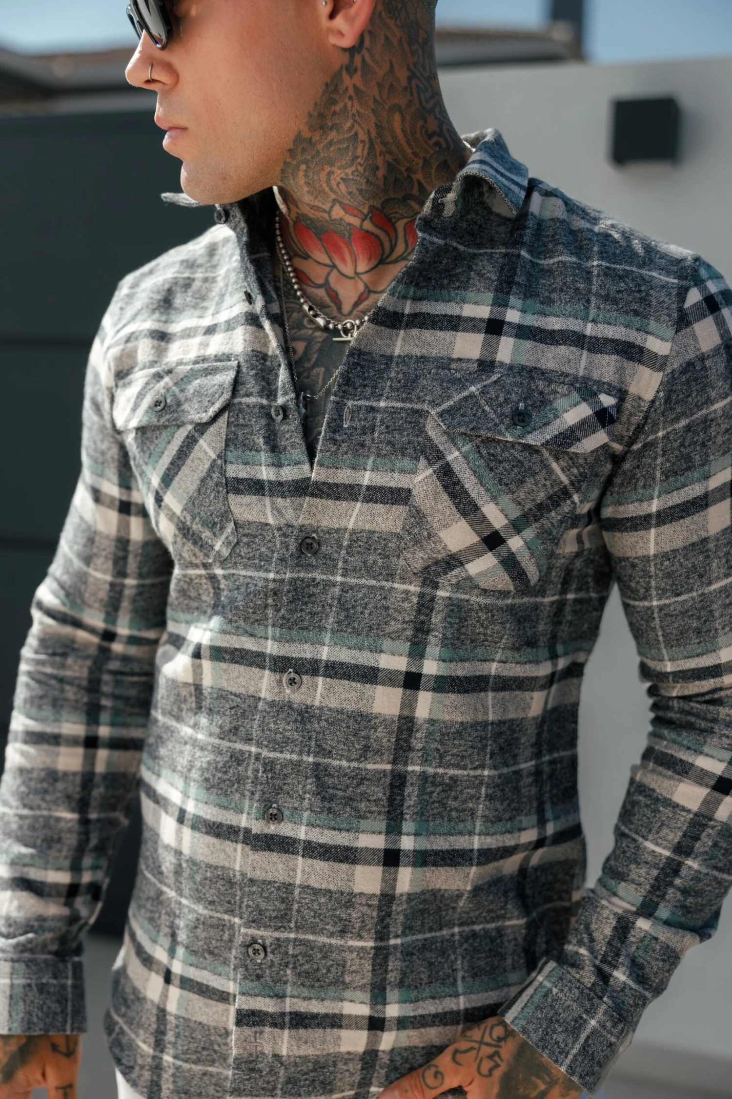 FS Sage / Grey Check Shacket With Double Pockets - FS1075 - Image 3