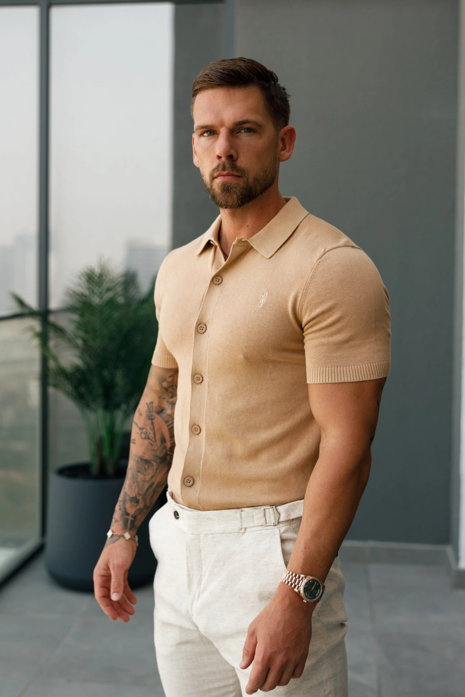 Father Sons Classic Plain Coffee Knitted Button Through Polo Short Sleeve - FSN163 - Image 8