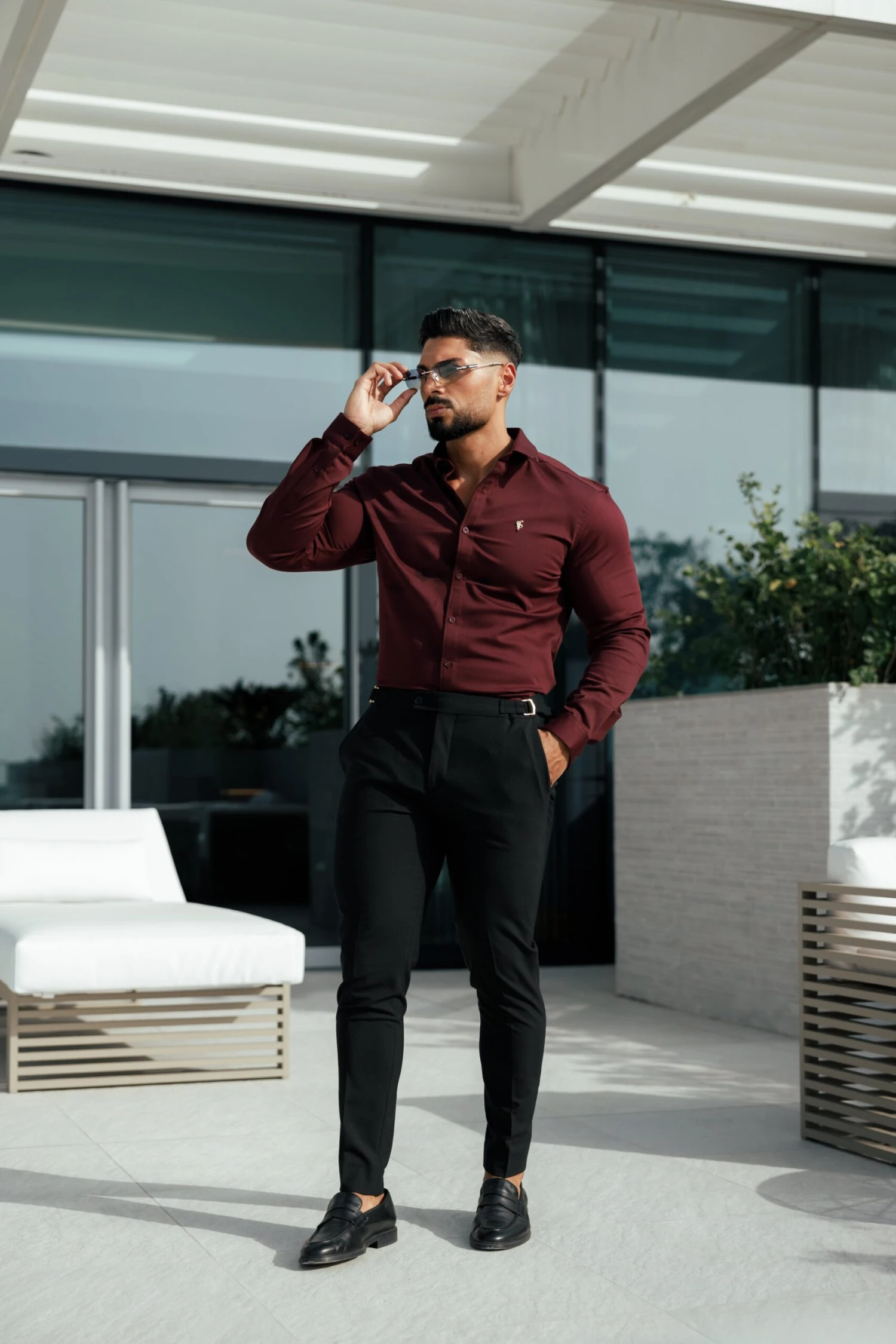 Father Sons Super Slim Stretch Burgundy Denim Long Sleeve With Gold Metal Decal And Button Down Collar - FS1046 - Image 11