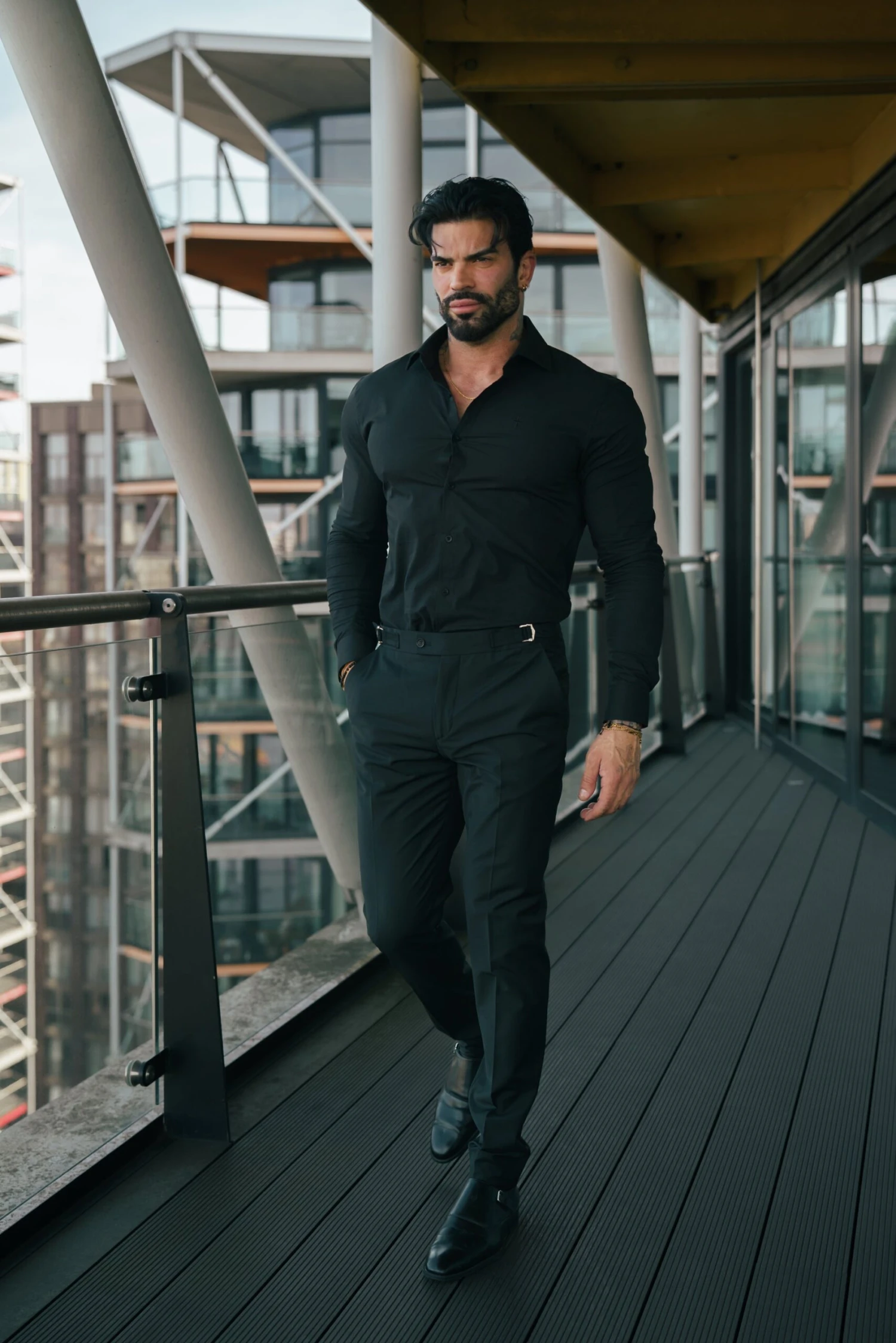 Father Sons Muscle Fit Advanced Stretch Black Cutaway Collar Shirt - FS1164 - Image 4