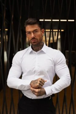 Father Sons Super Slim White Long Sleeve Stretch With Back Box Pleat And Side Seam Detail - FS945