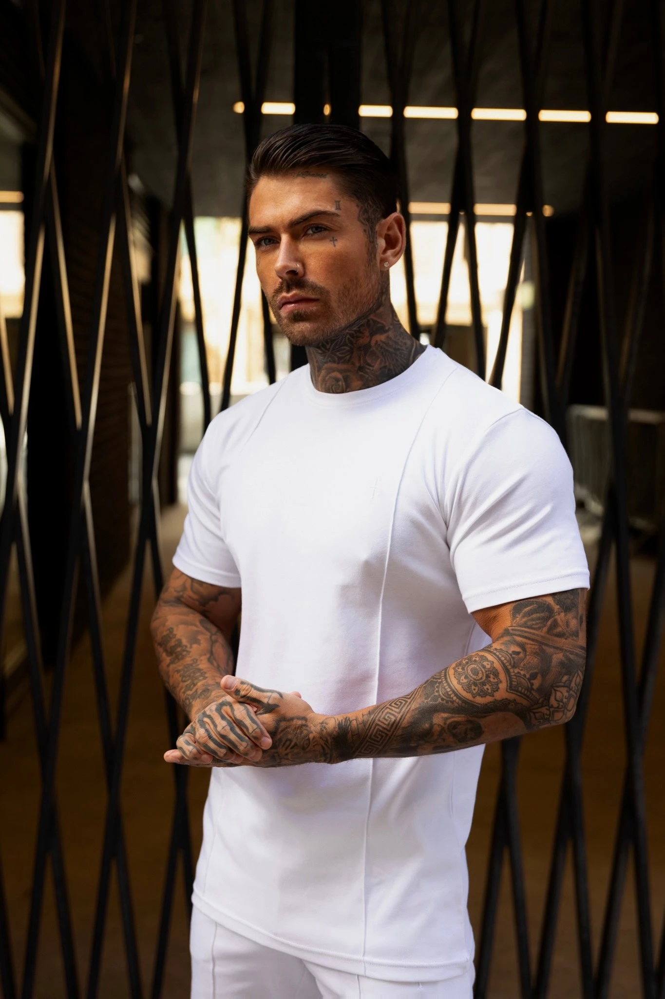 Father Sons White Crew T Shirt With Pintuck Detail - FSH1047 - Image 4