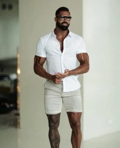 Father Sons Super Slim White Short Sleeve Stretch With Back Box Pleat And Side Seam Detail - FS944