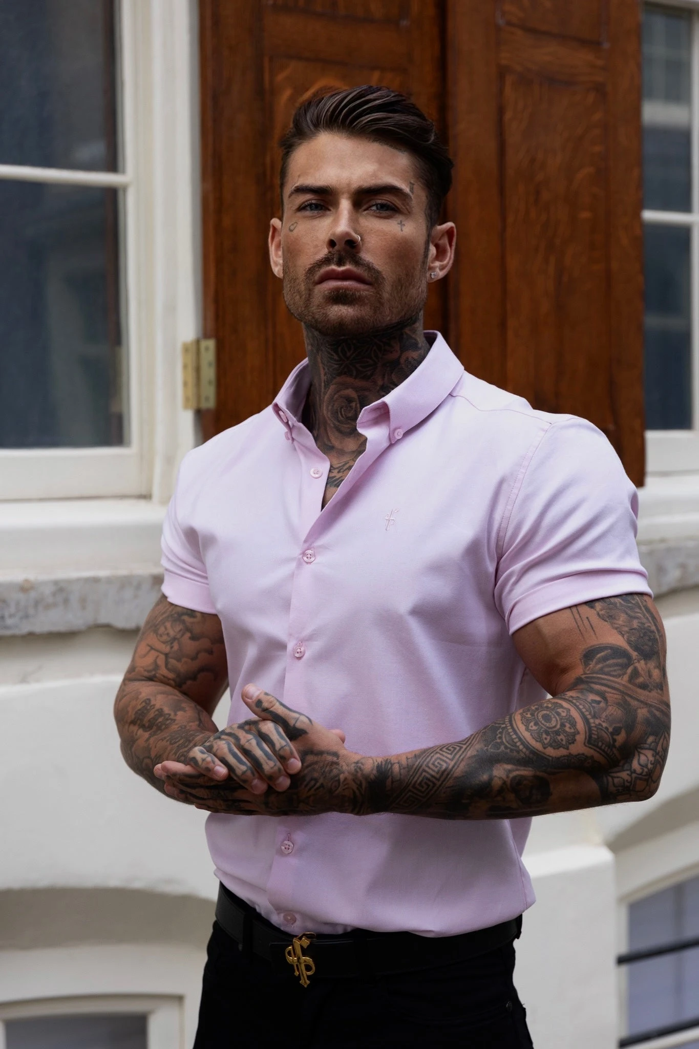 Father Sons Classic Stretch Oxford Short Sleeve Pink - FS1017 - Image 7