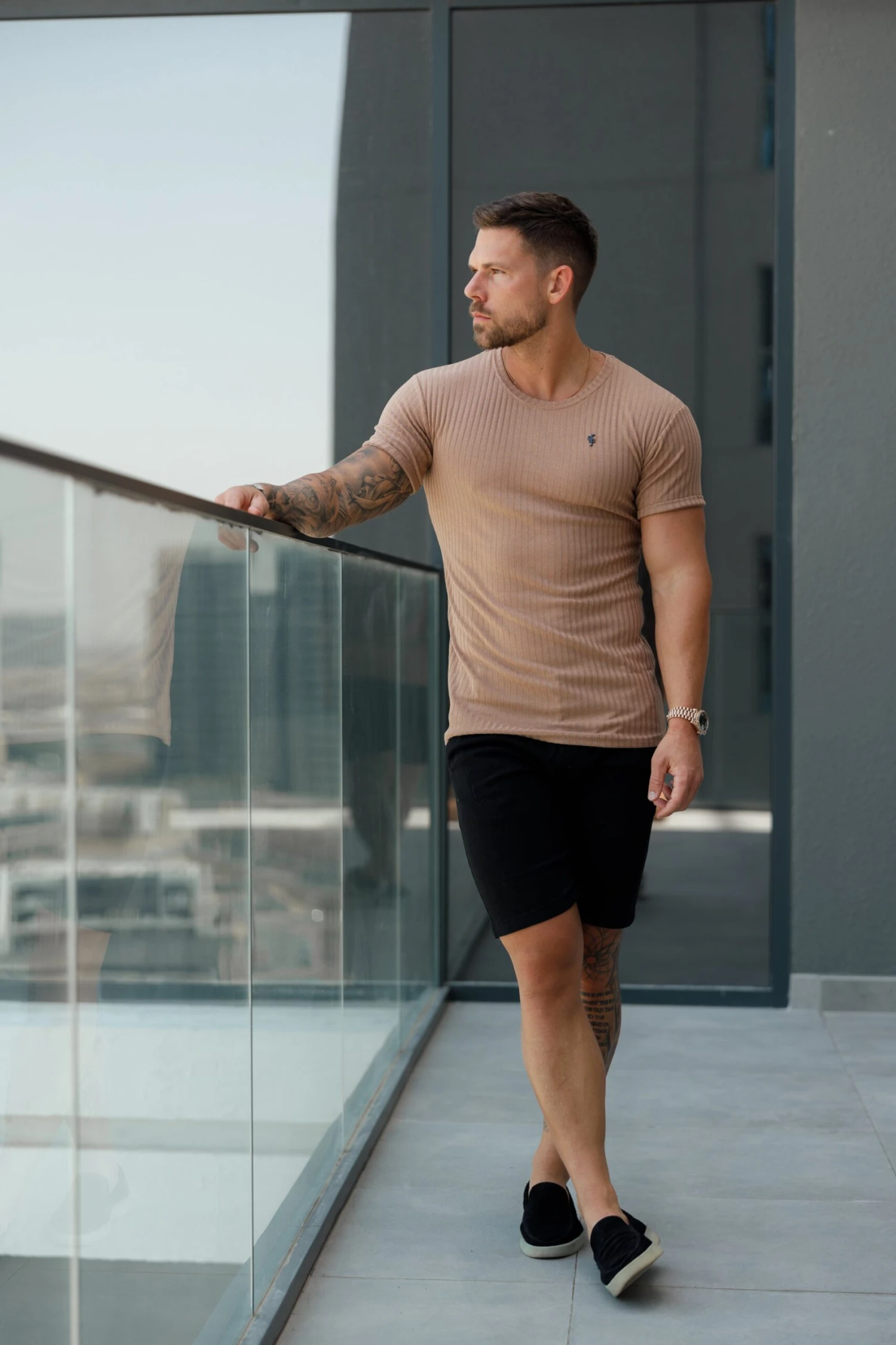 Father Sons Classic Coffee / Black Ribbed Knit Super Slim Short Sleeve Crew T-Shirt - FSH1090 - Image 16