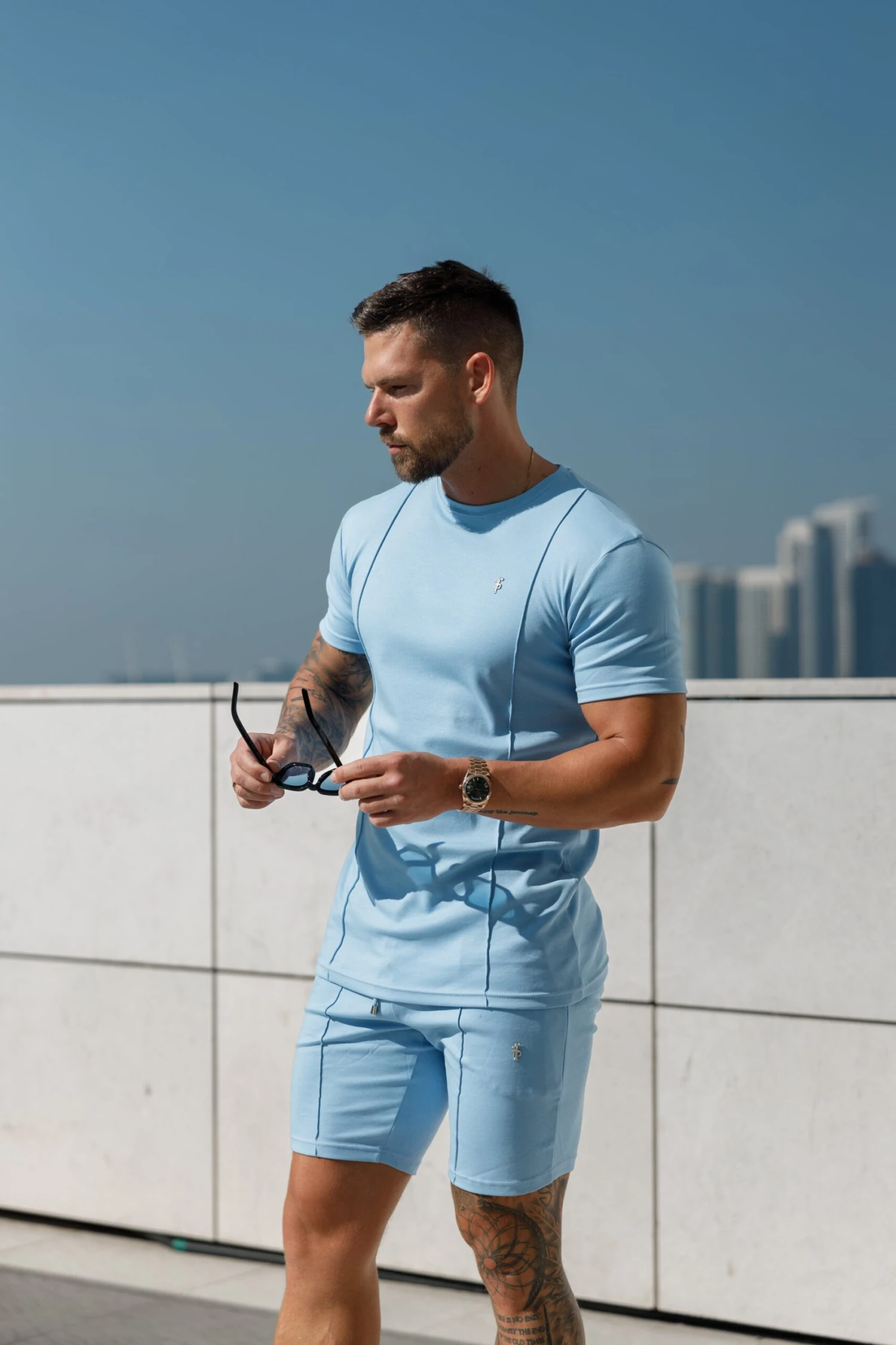 Father Sons Light Blue / Silver Crew T Shirt With Pintuck Detail - FSH1051 - Image 3