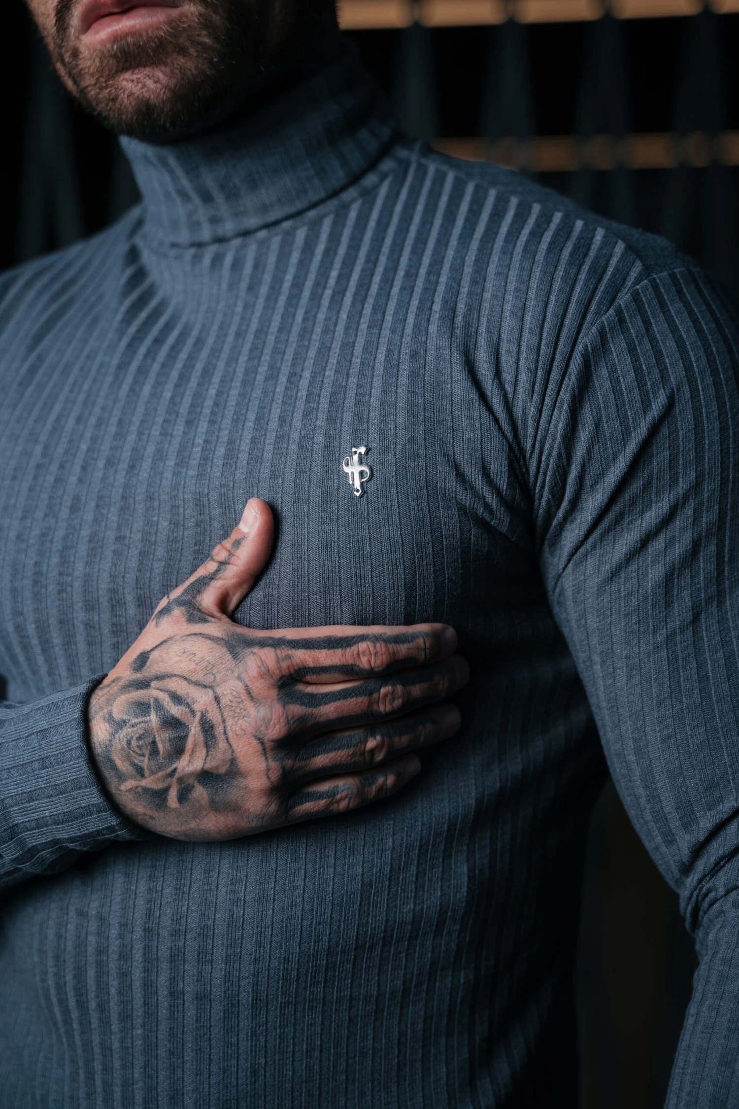 Father Sons Classic Charcoal / Silver Ribbed Knit Roll-neck Jumper - FSH955 - Image 3